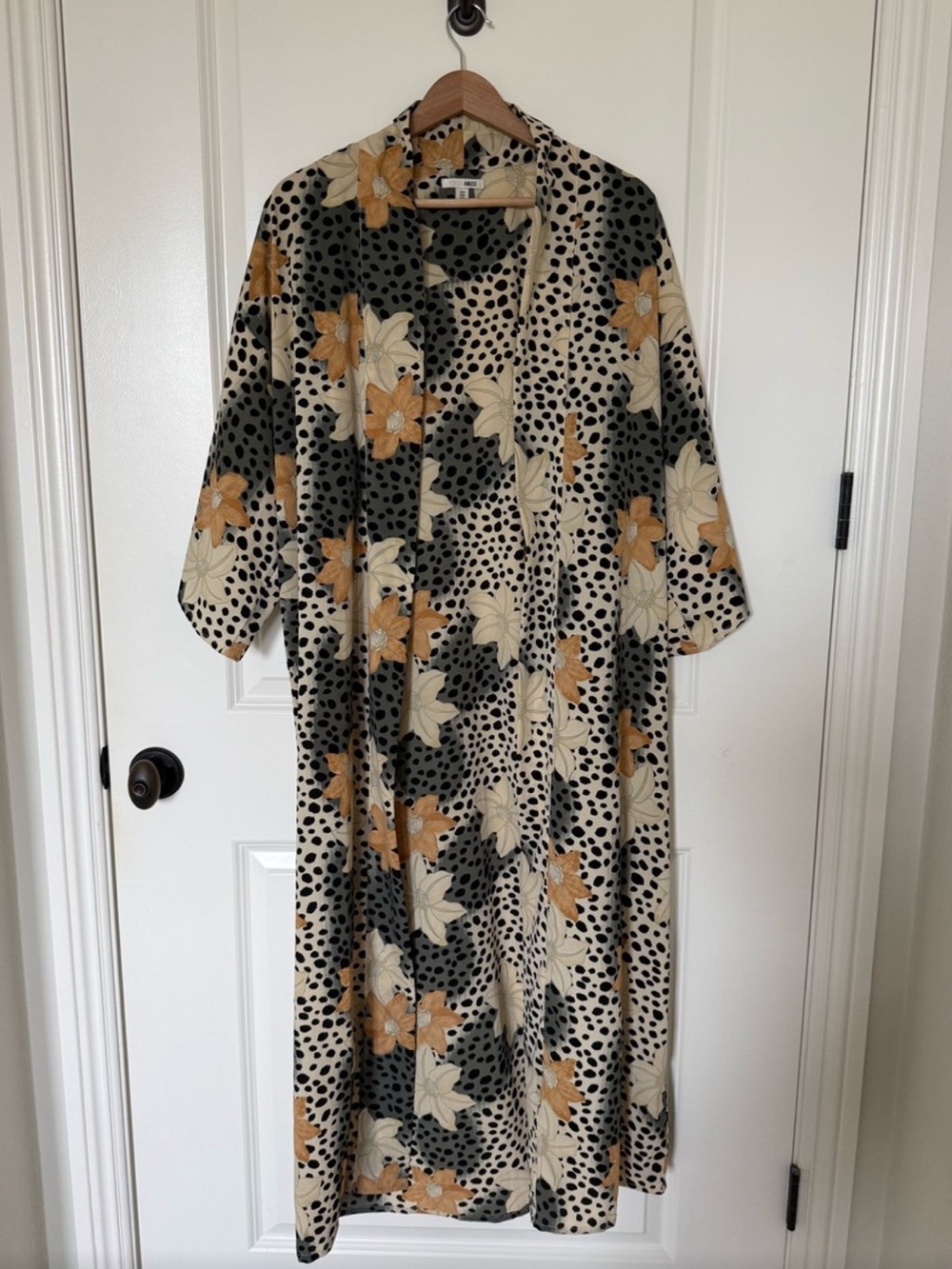 Amuse Society Cream Black Mustard Floral Maxi Kimono
